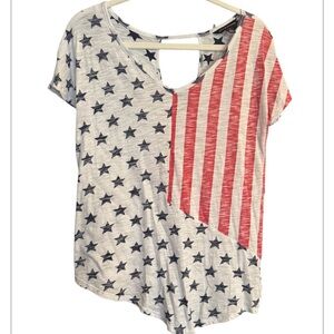 Rock& Republic Cap Sleeves Stars and Stripes Women's V-Neck Top